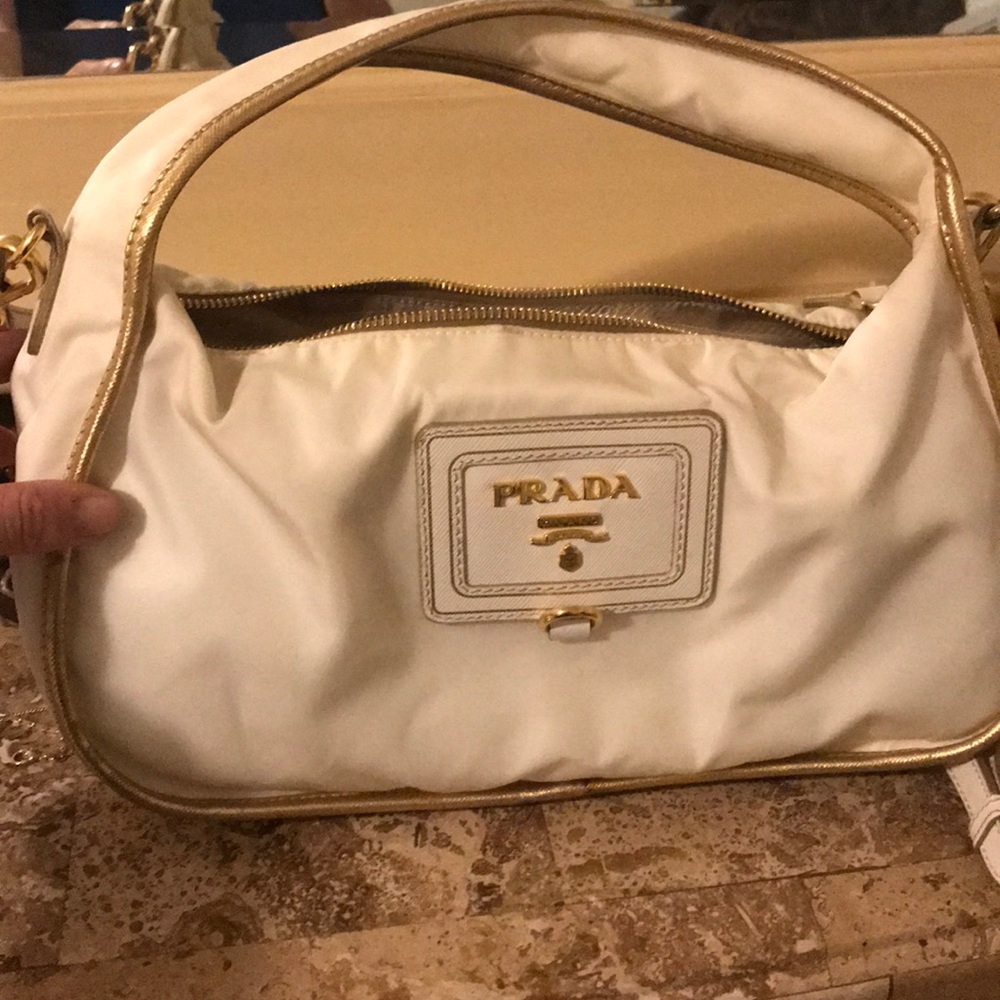 Gold and white Prada shoulder/ handbag